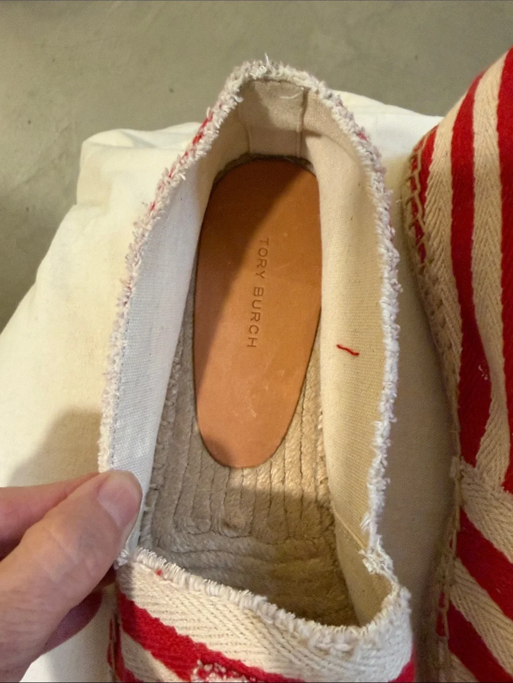Tory Burch Red and Cream Striped Espadrille Slip-On